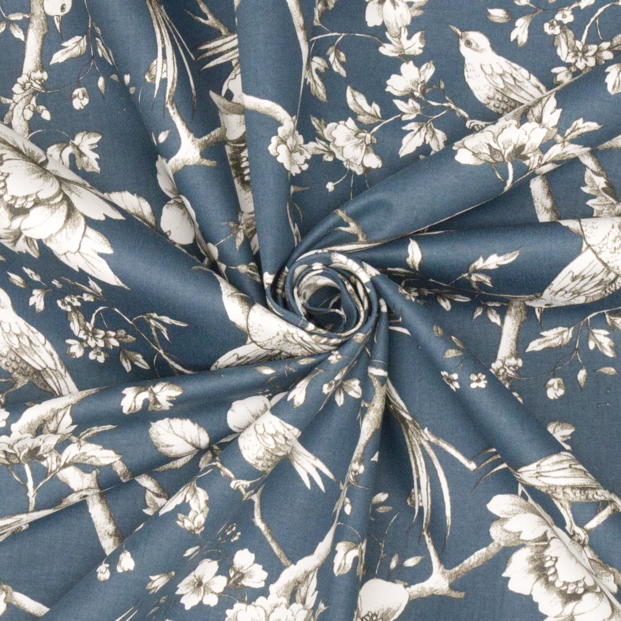 Floral Bird Toile Petrol Fabric - Image 4