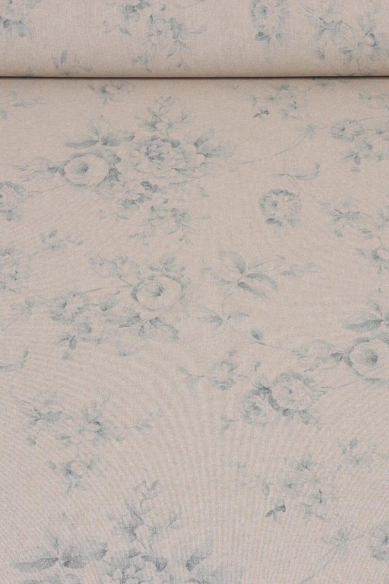 French Faded Blue Rose Double Width Fabric - Image 2