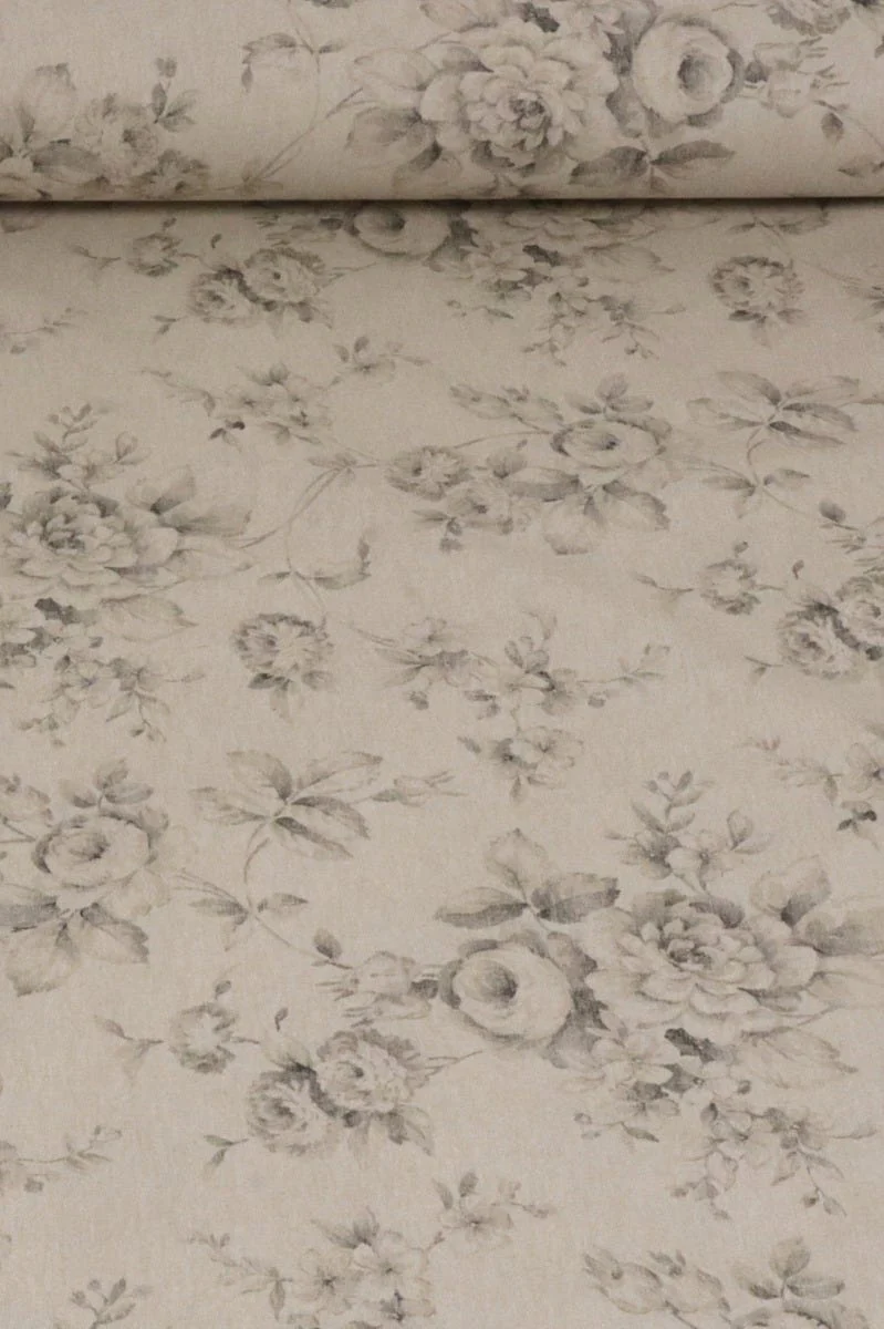 French Faded Grey Rose Double Width Fabric - Image 2