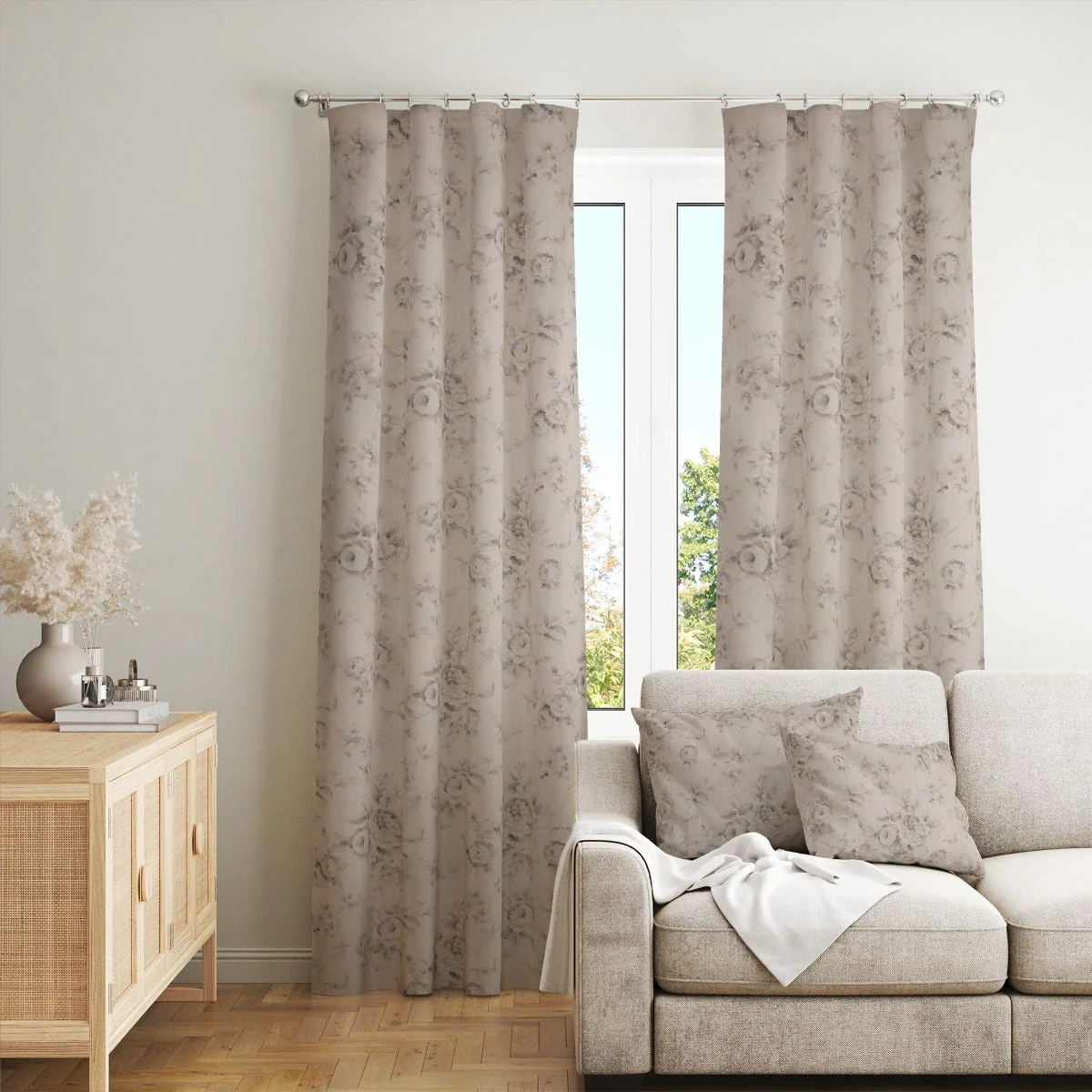 French Faded Grey Rose Double Width Fabric - Image 7