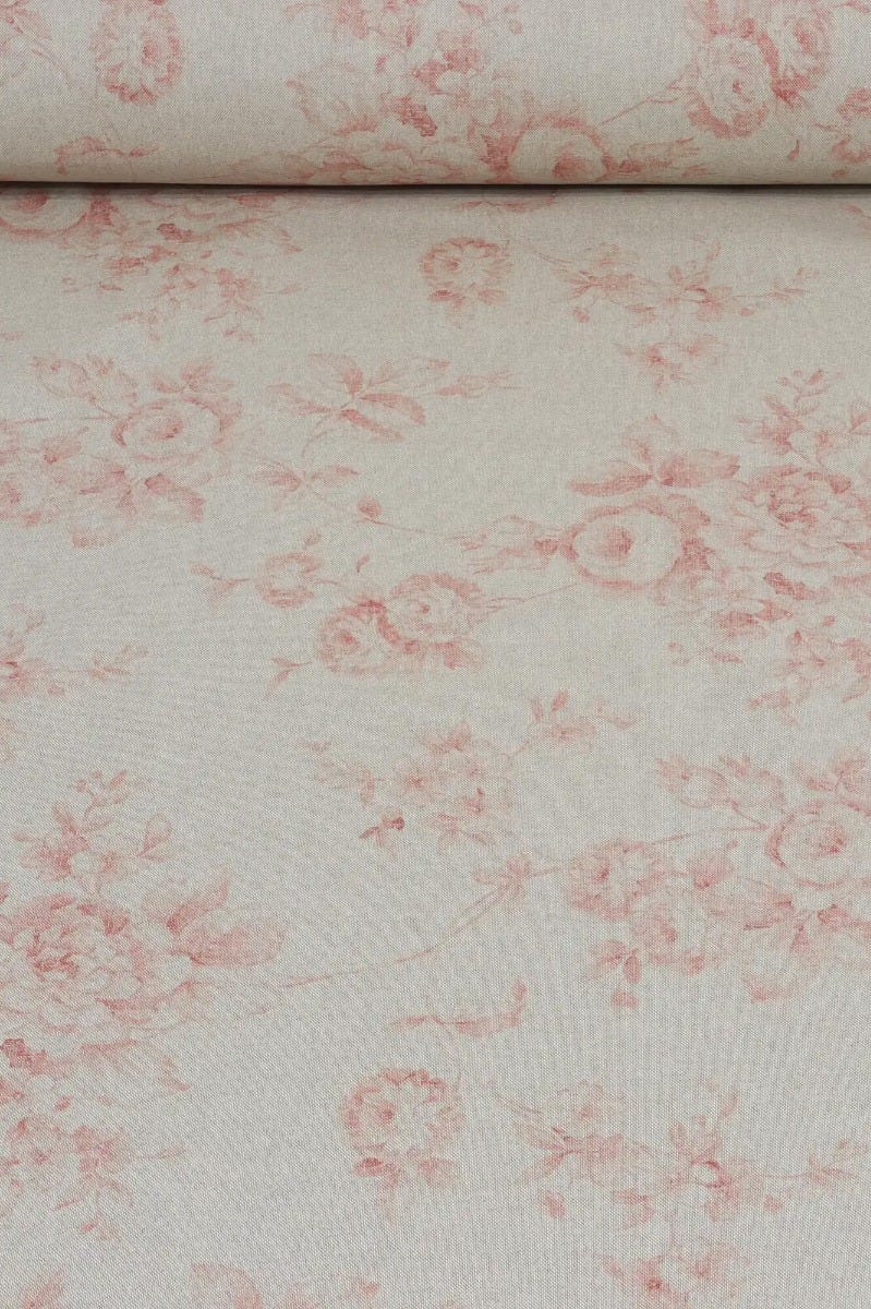 French Faded Red Rose Double Width Fabric - Image 2