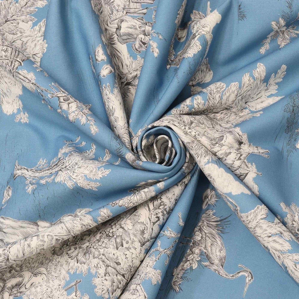 French Pastorale Toile Double Width Blue Fabric - Image 3