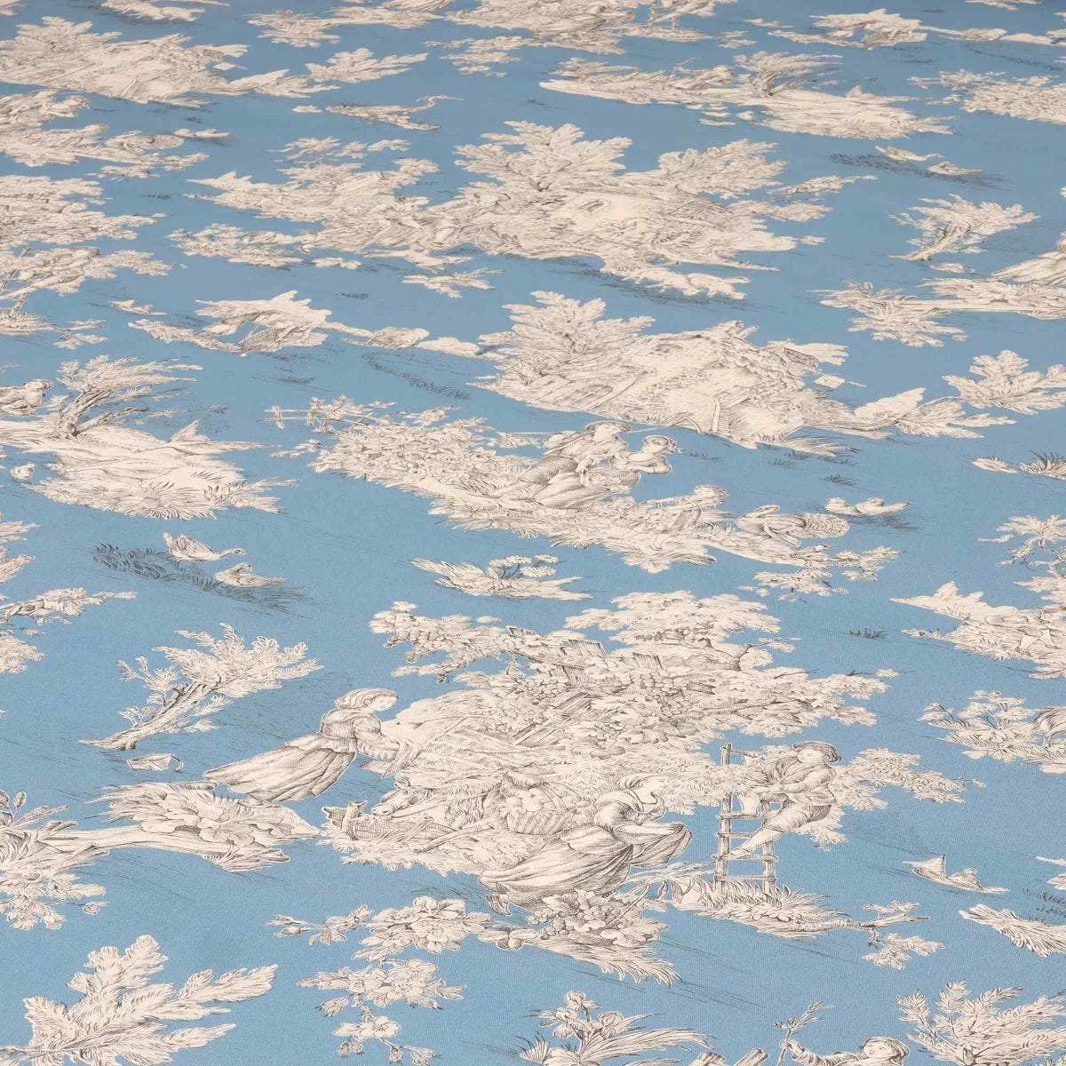 French Pastorale Toile Double Width Blue Fabric - Image 4