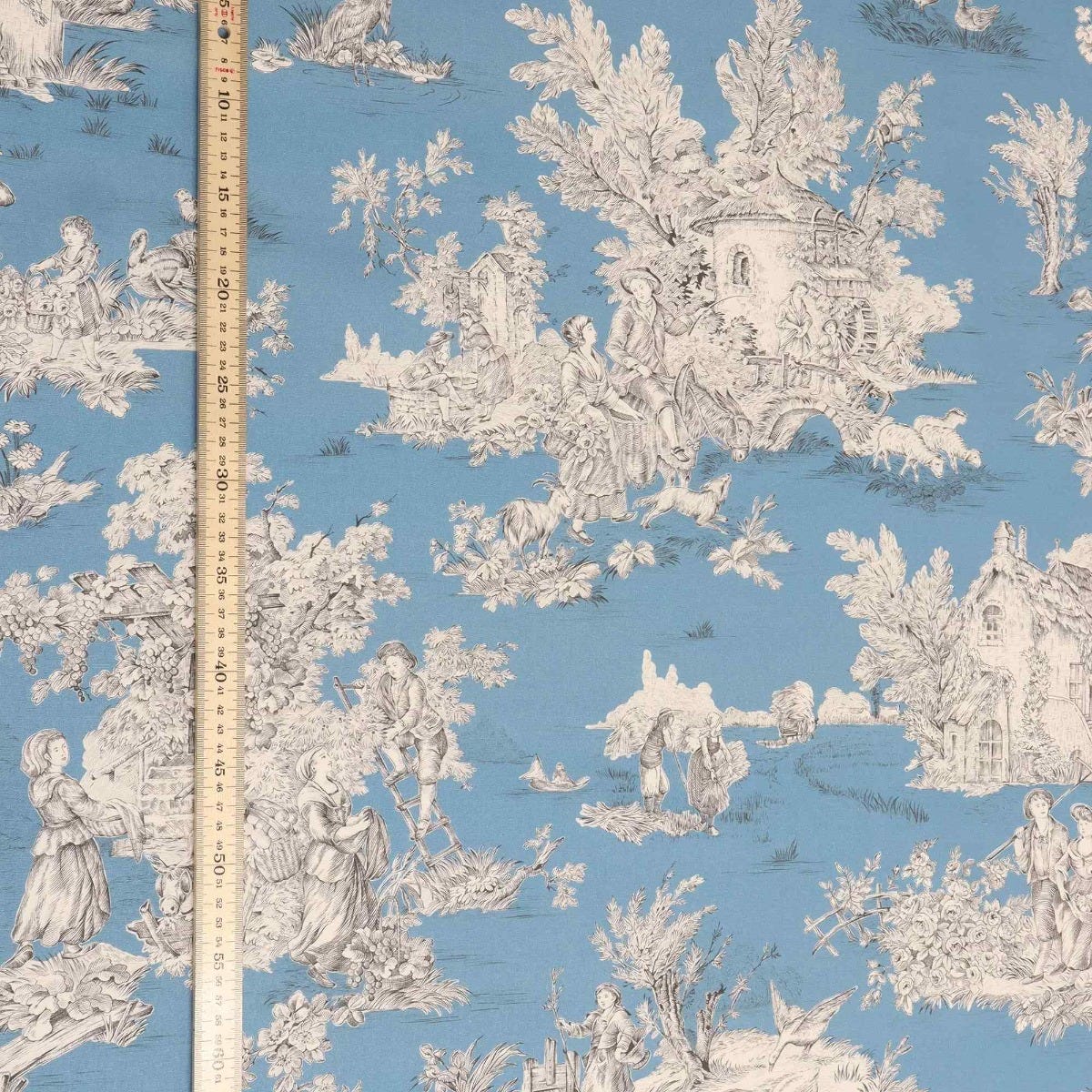French Pastorale Toile Double Width Blue Fabric - Image 5
