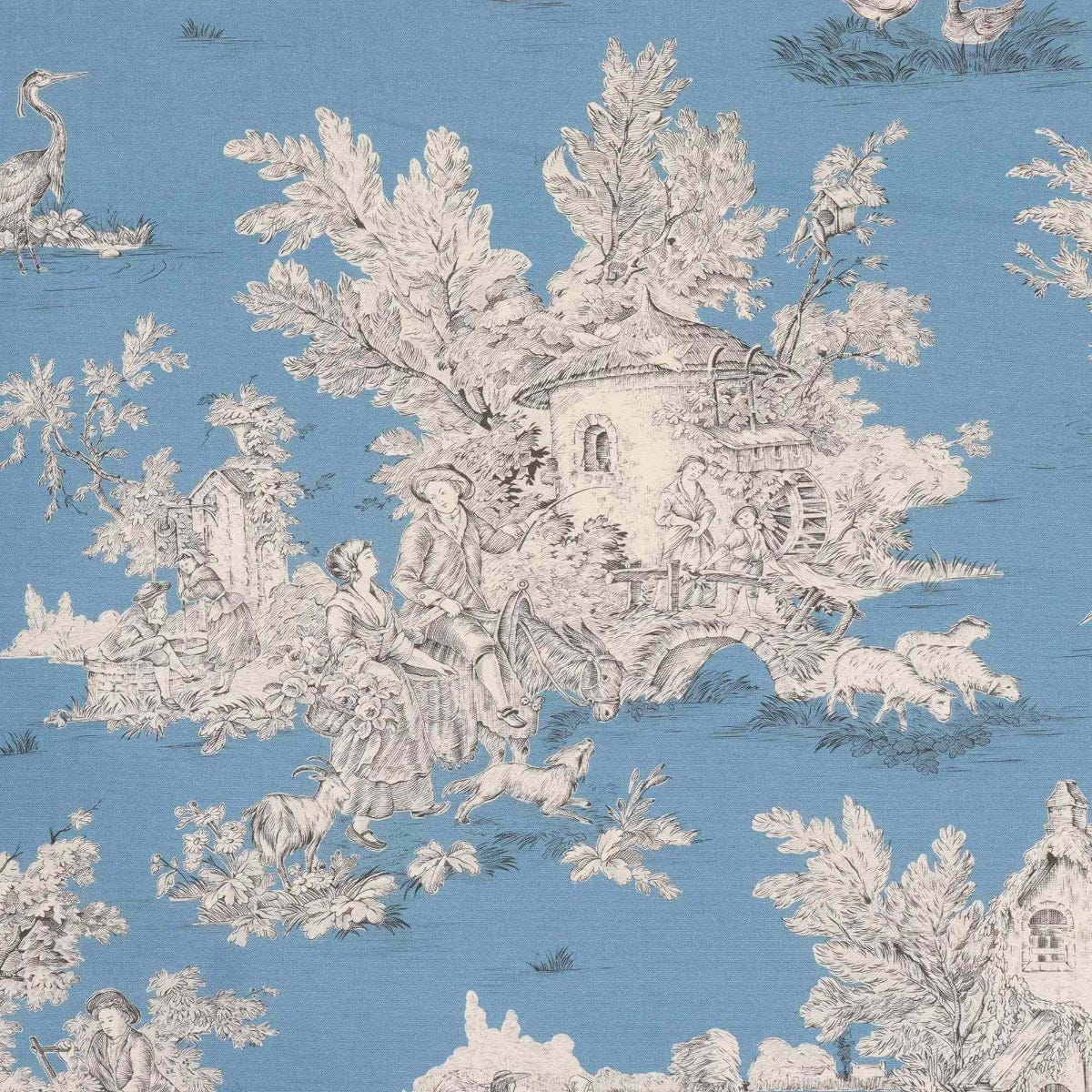 French Pastorale Toile Double Width Blue Fabric - Image 6