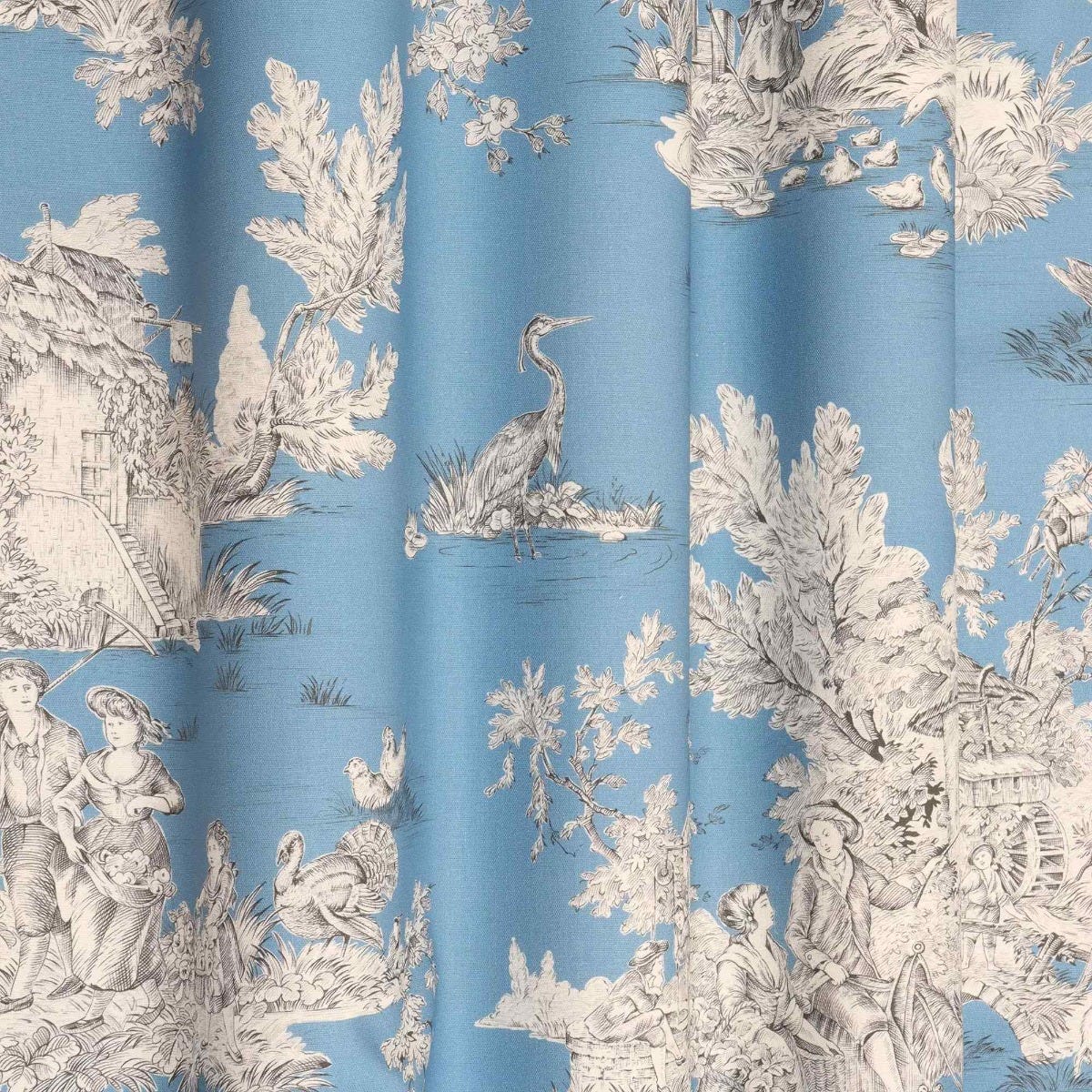 French Pastorale Toile Double Width Blue Fabric - Image 8