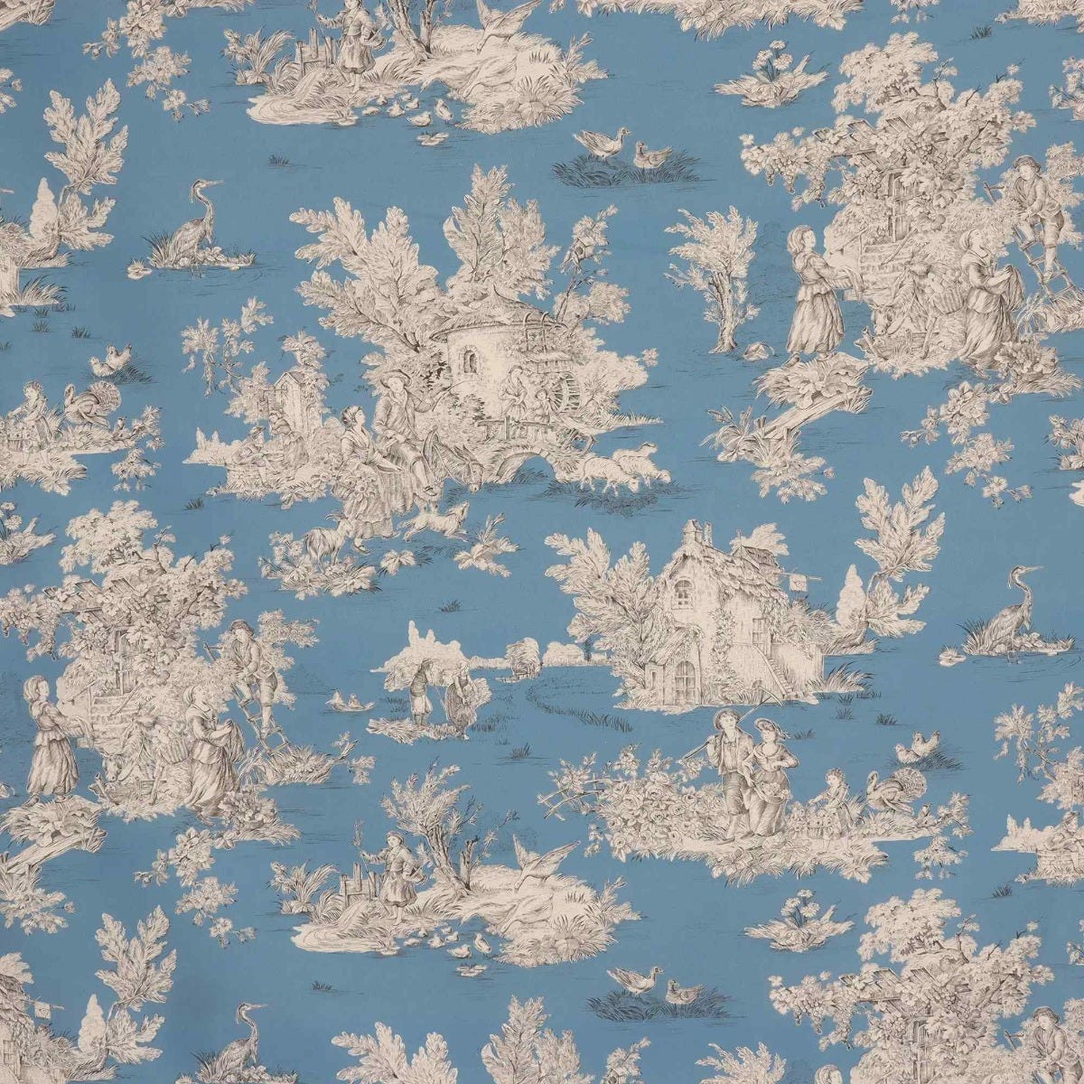 French Pastorale Toile Double Width Blue Fabric - Image 9