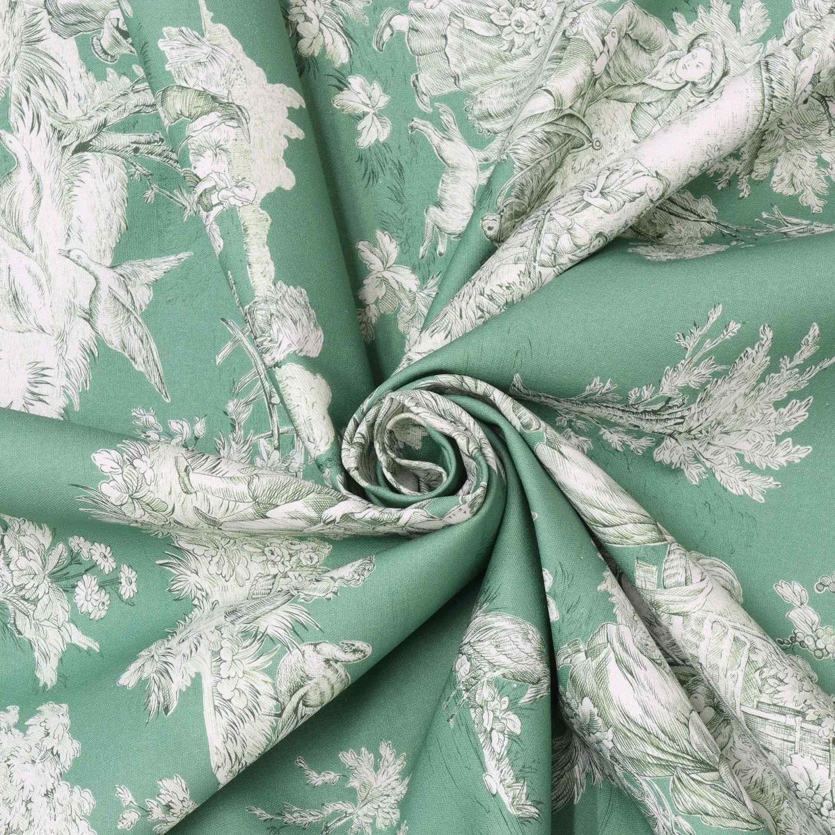 French Pastorale Toile Double Width Fabric Green - Image 3