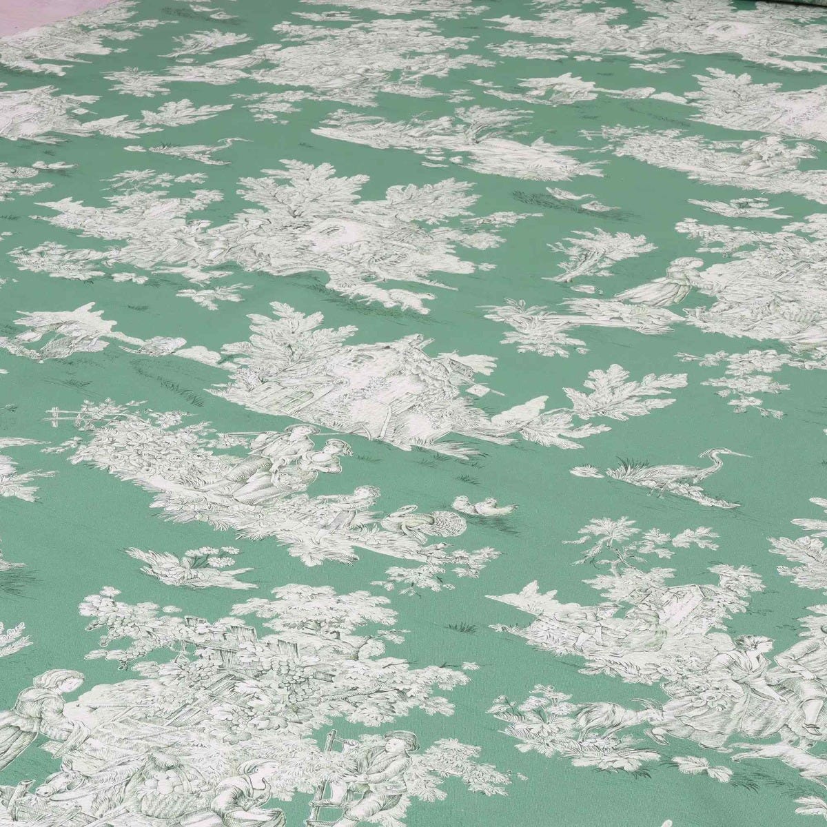 French Pastorale Toile Double Width Fabric Green - Image 4