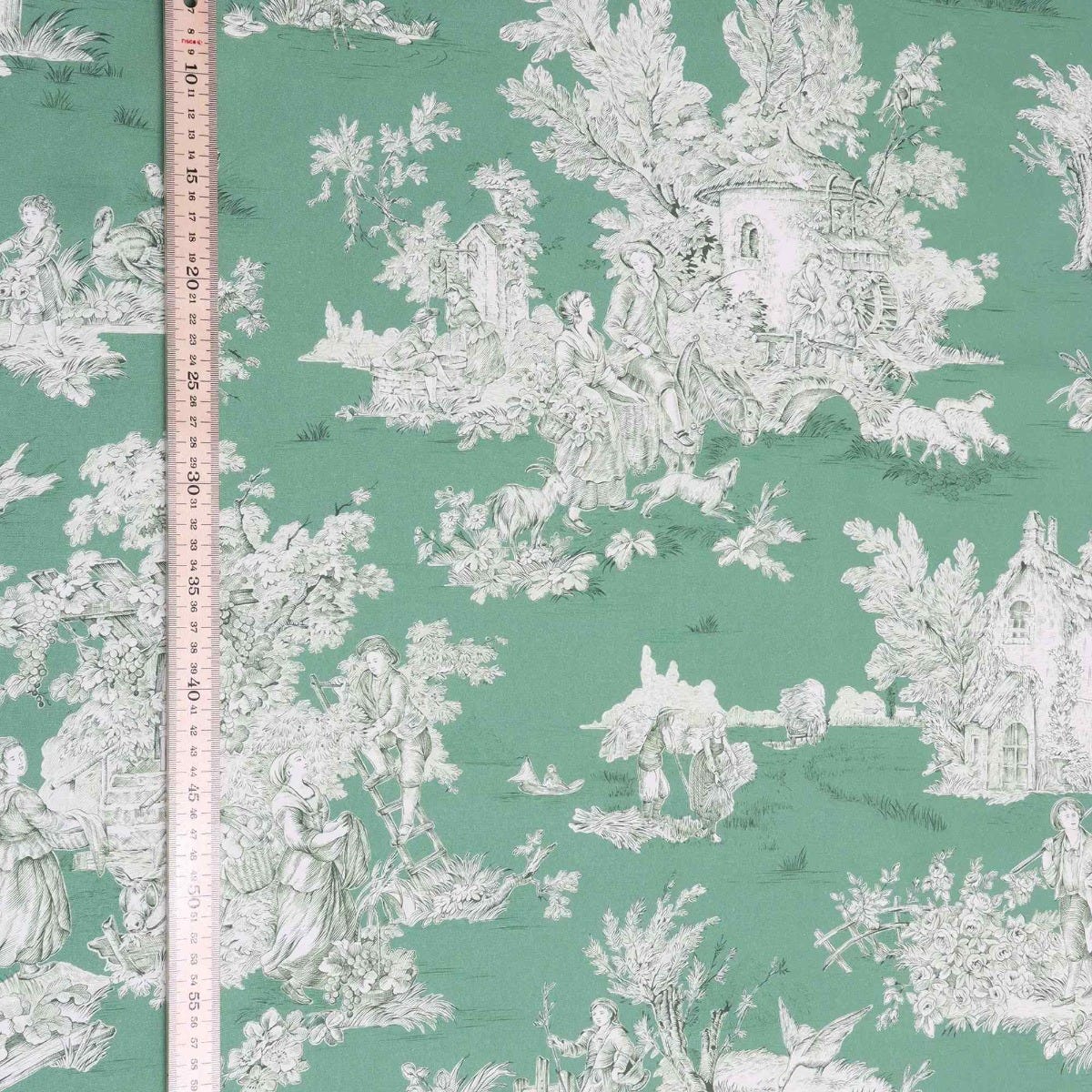 French Pastorale Toile Double Width Fabric Green - Image 5
