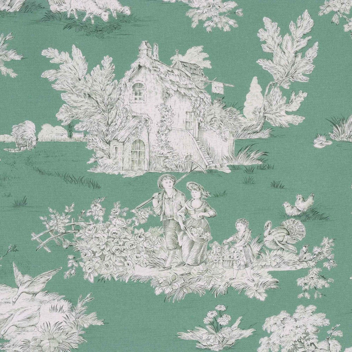 French Pastorale Toile Double Width Fabric Green - Image 6
