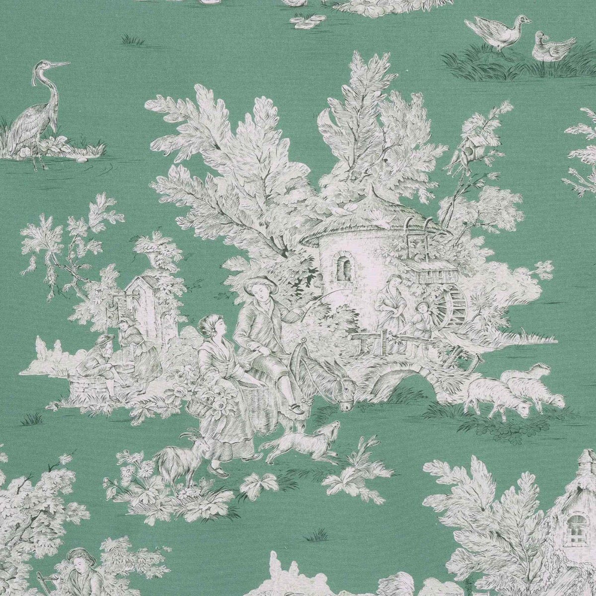 French Pastorale Toile Double Width Fabric Green - Image 7
