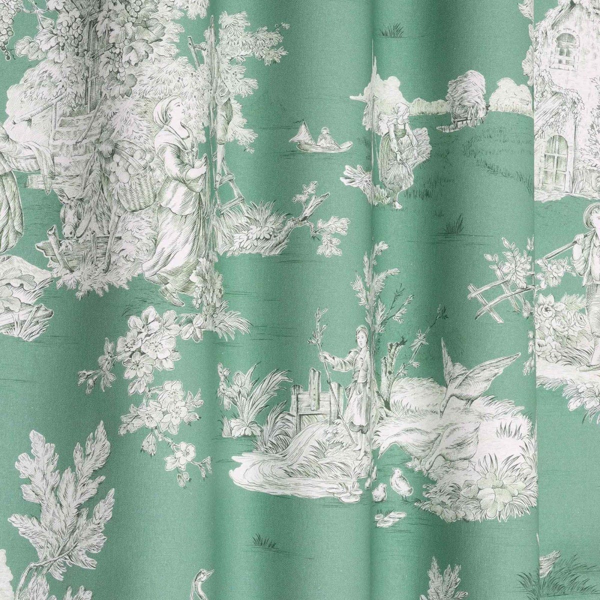 French Pastorale Toile Double Width Fabric Green - Image 8