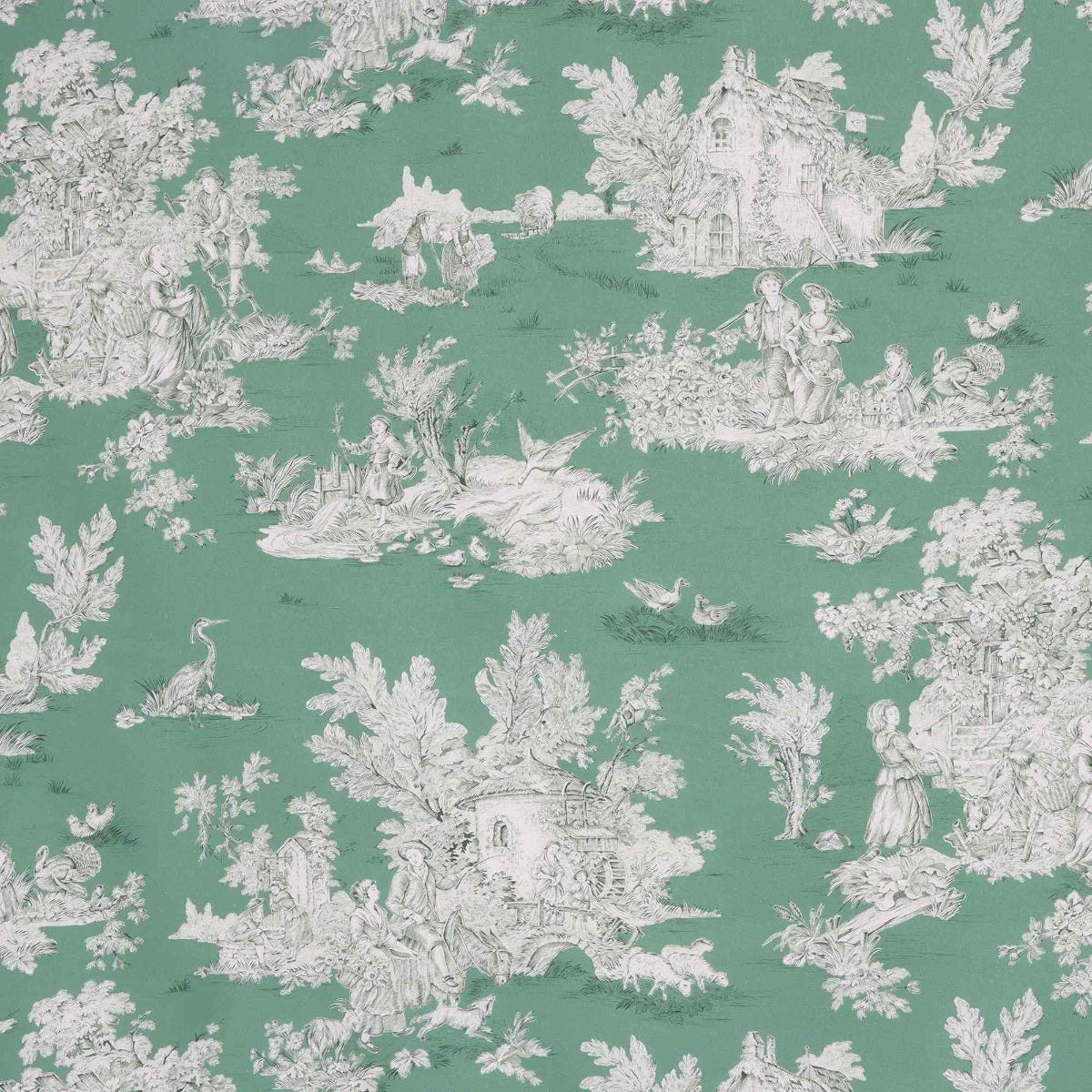 French Pastorale Toile Double Width Fabric Green - Image 9