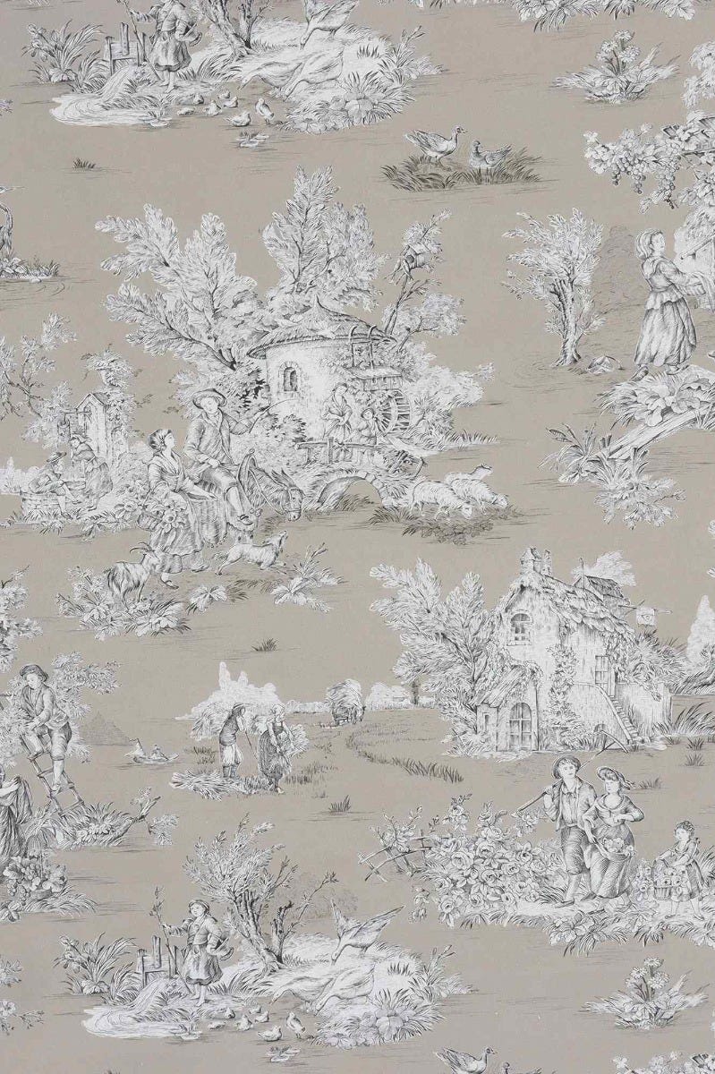 French Pastorale Toile in Beige Double Width Fabric