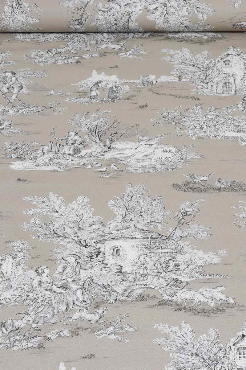 French Pastorale Toile in Beige Double Width Fabric - Image 2