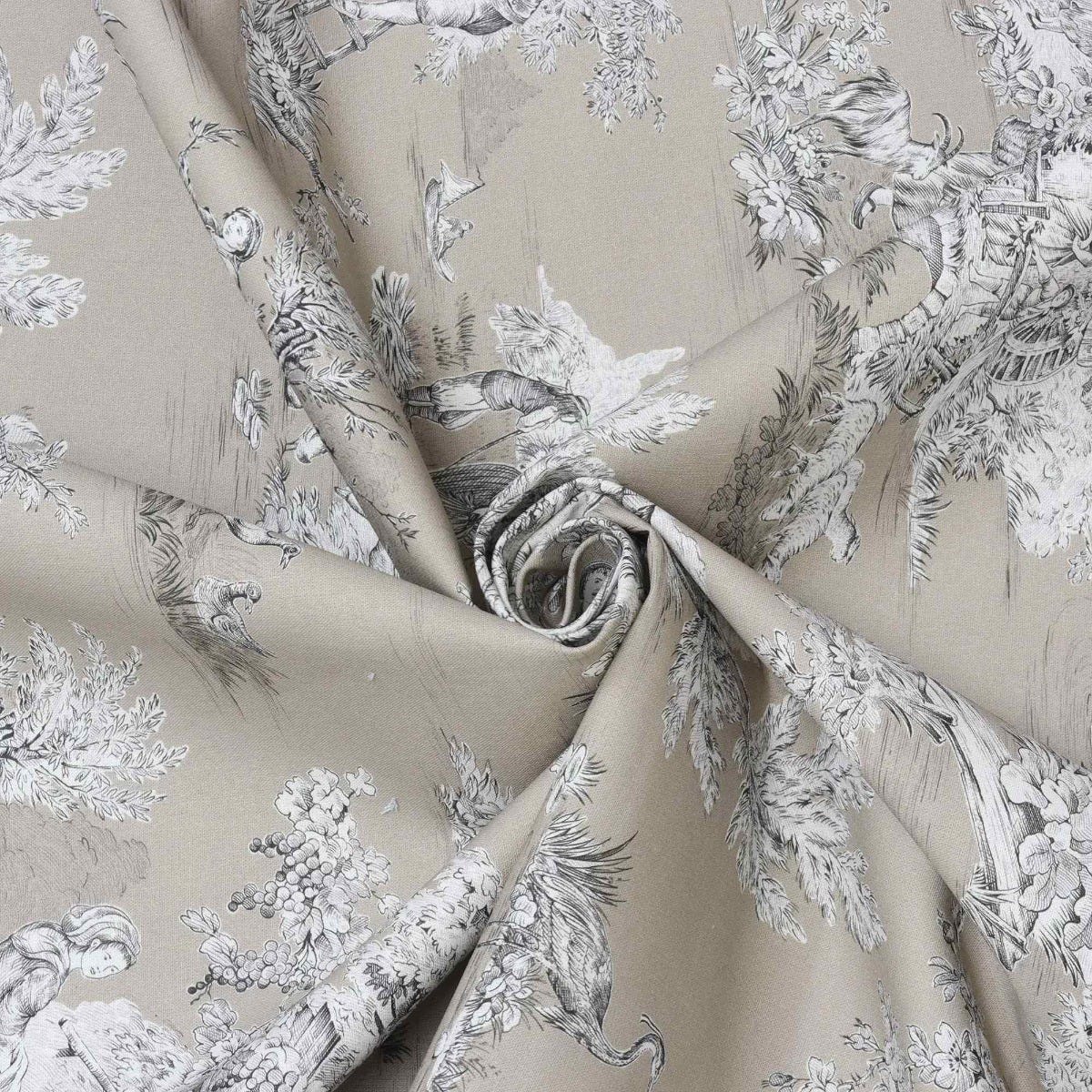 French Pastorale Toile in Beige Double Width Fabric - Image 3