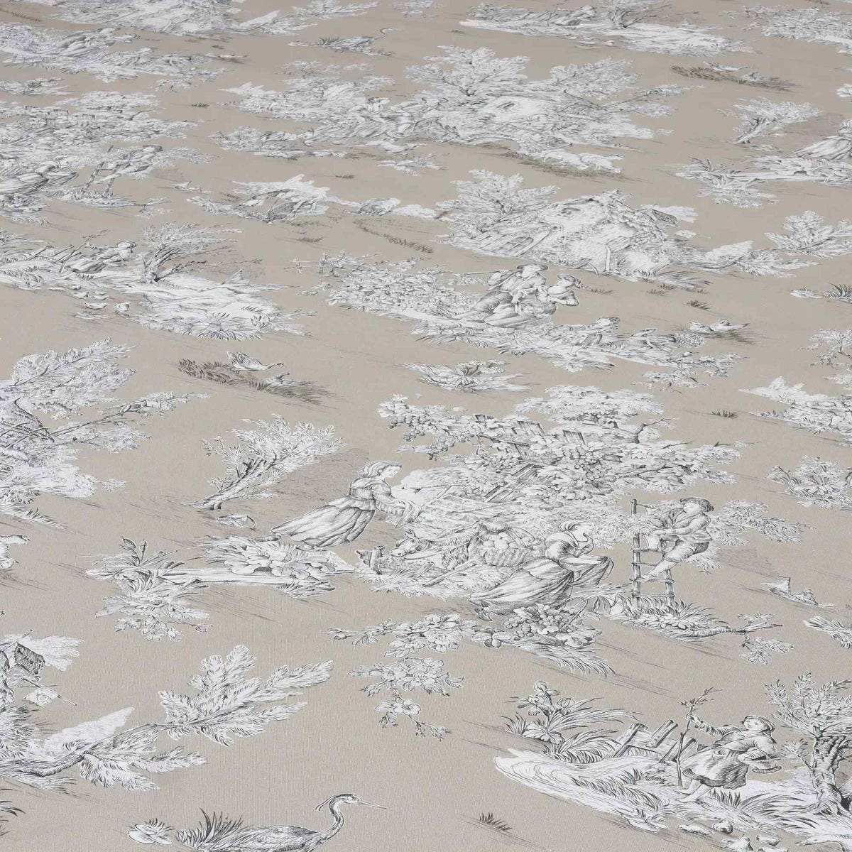 French Pastorale Toile in Beige Double Width Fabric - Image 4