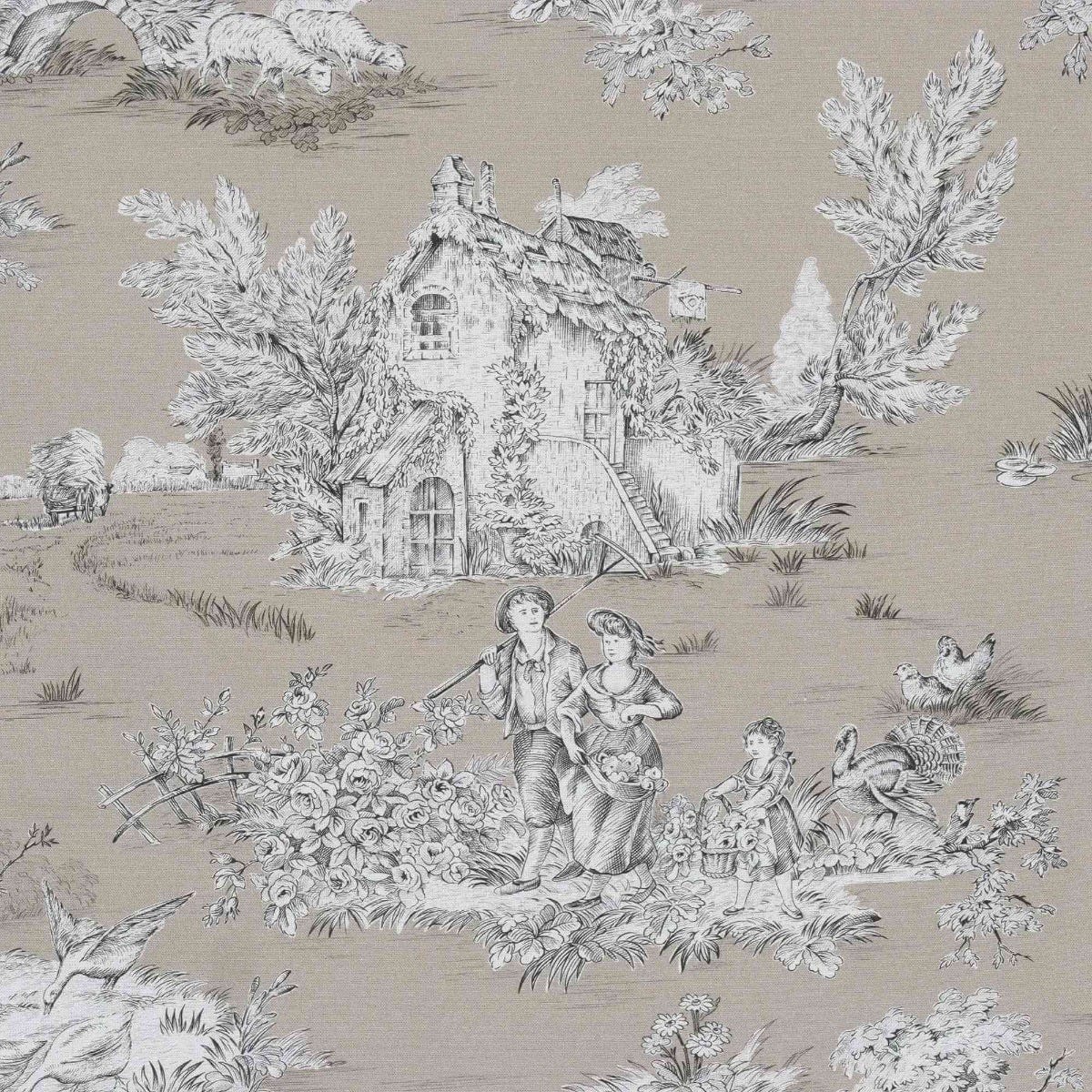 French Pastorale Toile in Beige Double Width Fabric - Image 6