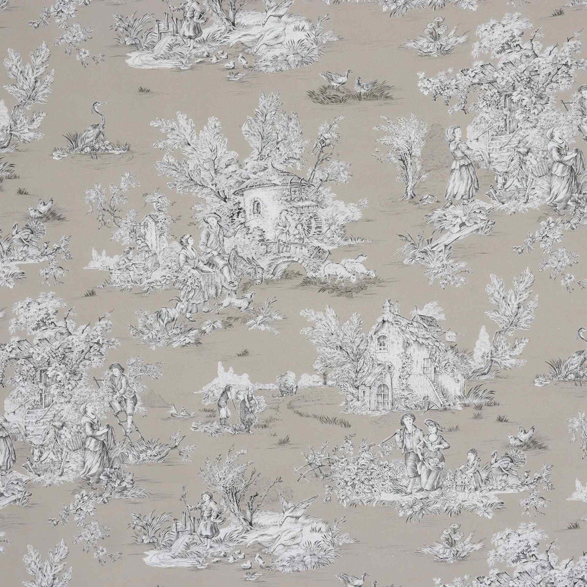 French Pastorale Toile in Beige Double Width Fabric - Image 8