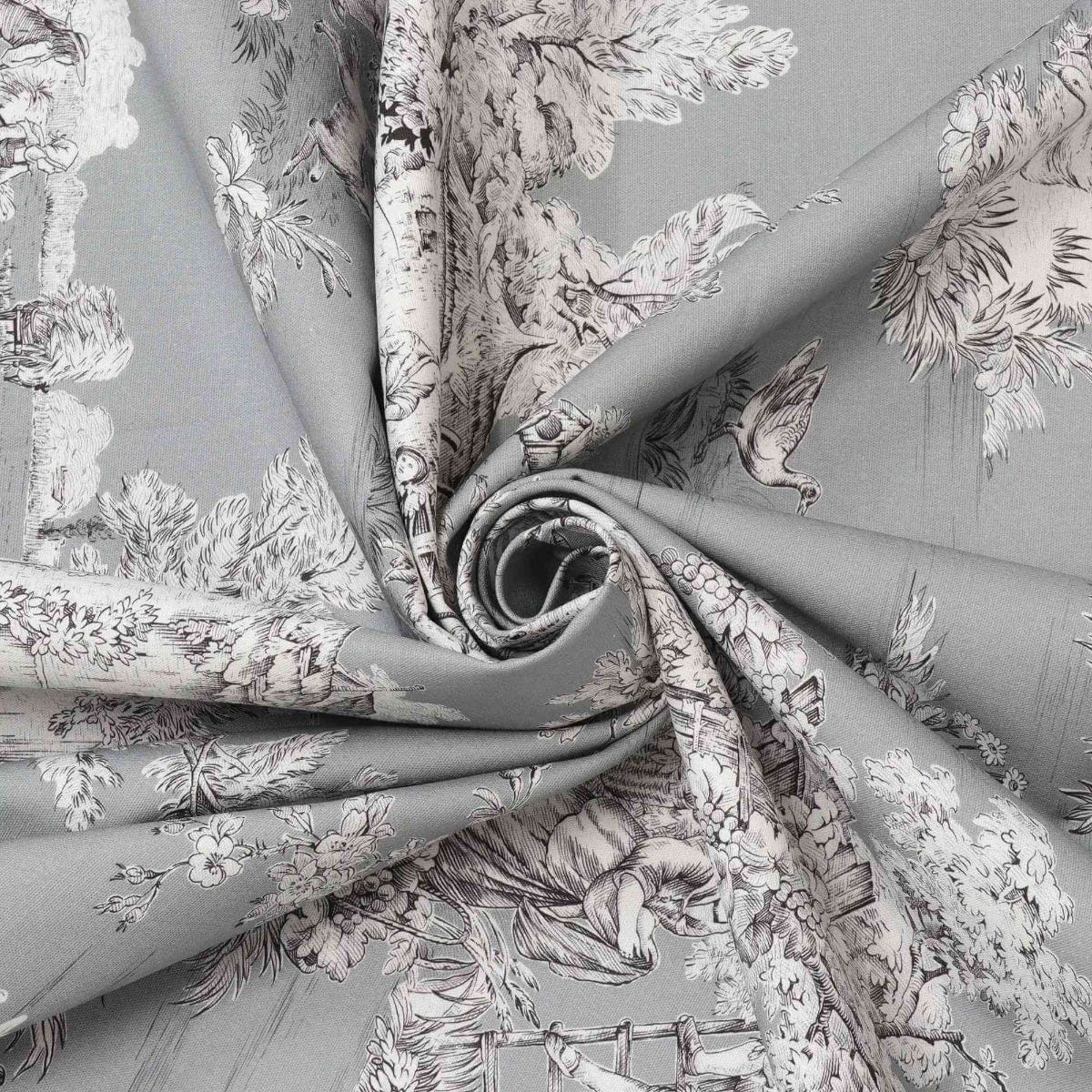 French Pastorale Toile in Grey Double Width Fabric - Image 3