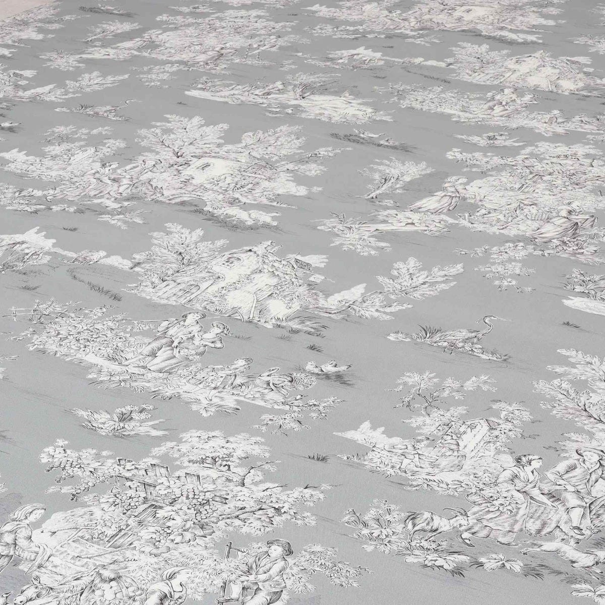 French Pastorale Toile in Grey Double Width Fabric - Image 4