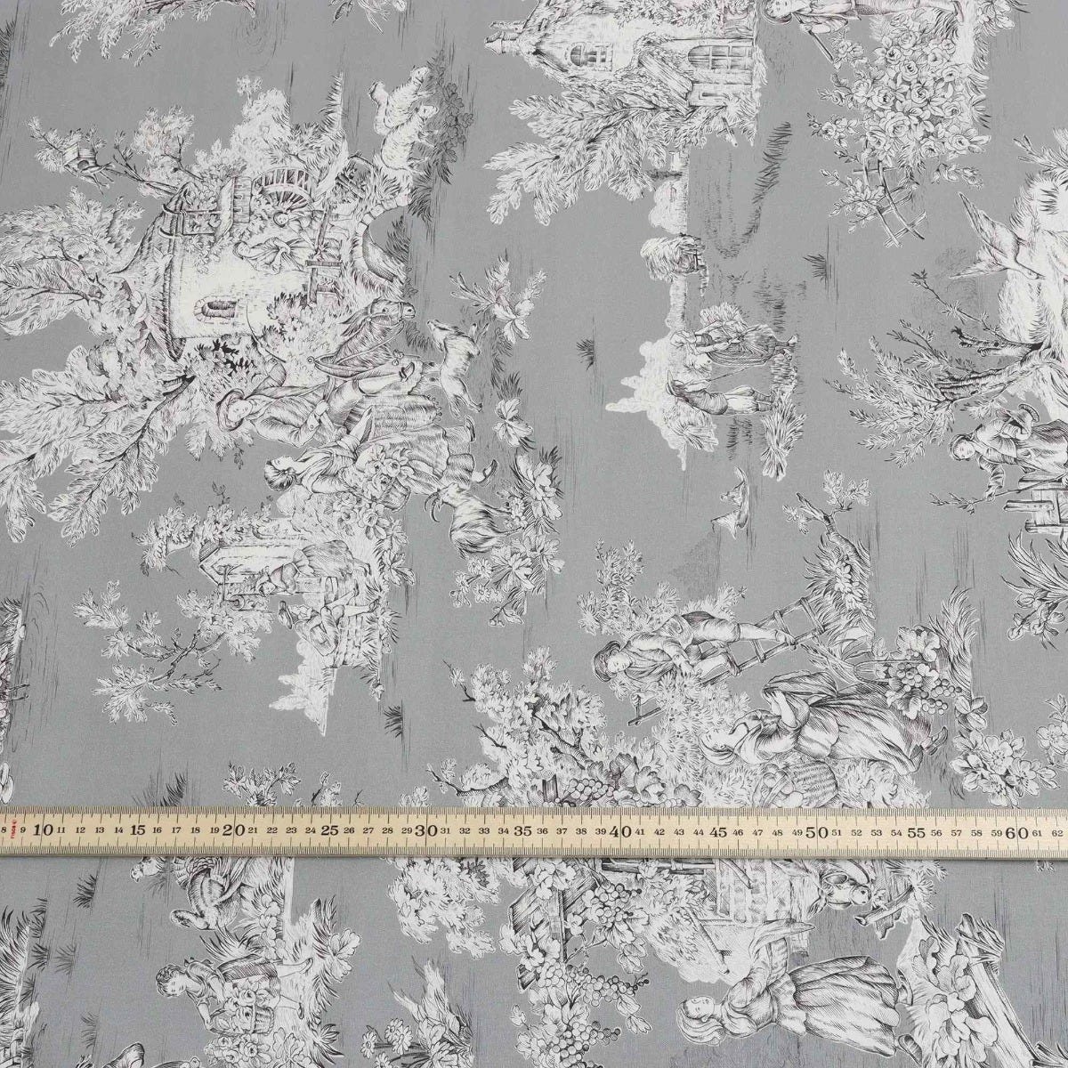 French Pastorale Toile in Grey Double Width Fabric - Image 5