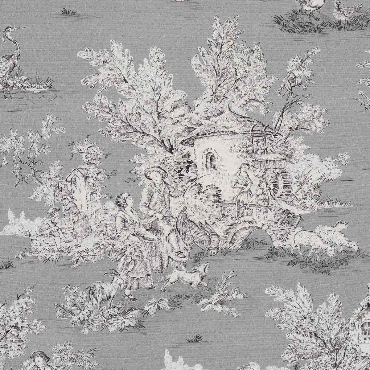 French Pastorale Toile in Grey Double Width Fabric - Image 7