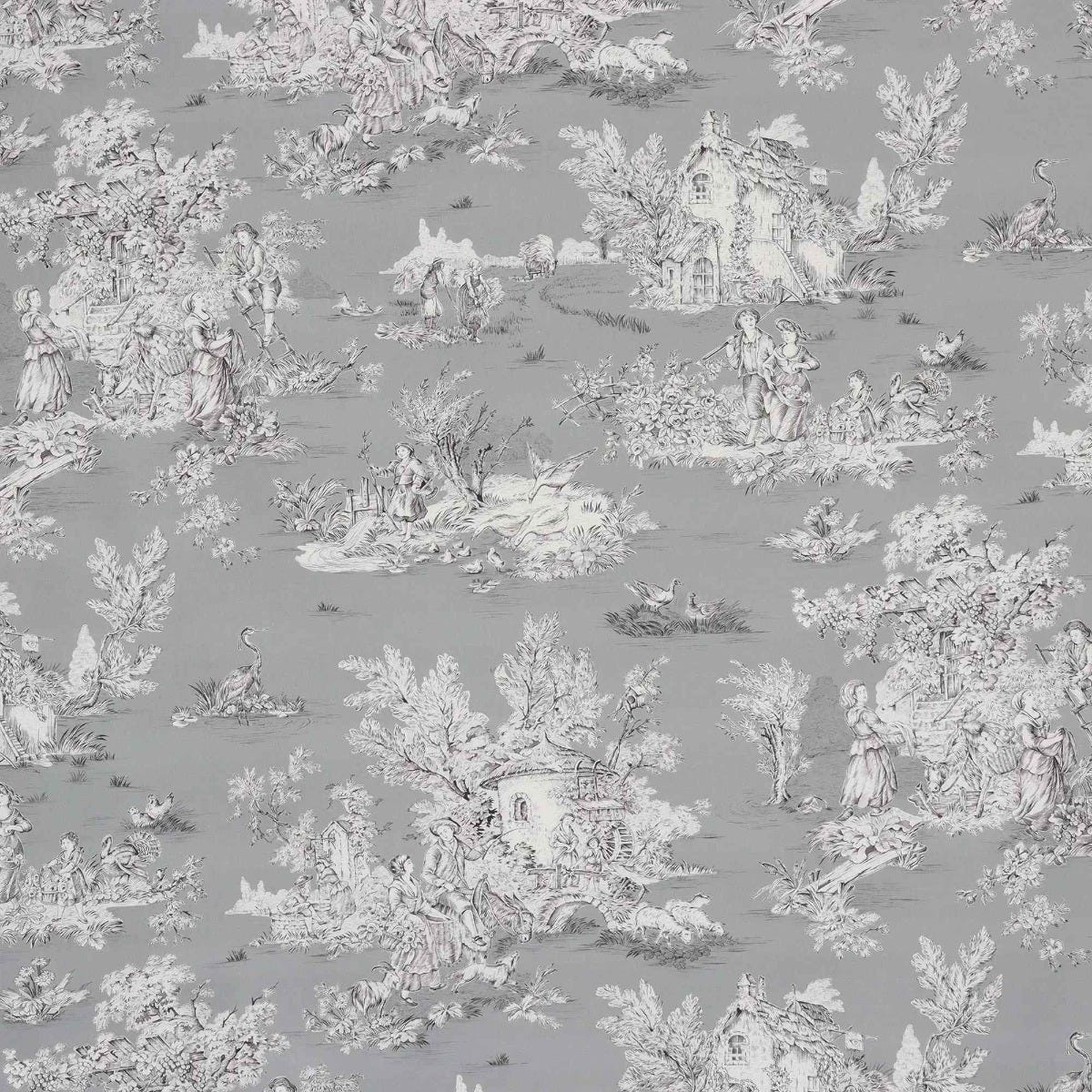 French Pastorale Toile in Grey Double Width Fabric - Image 8