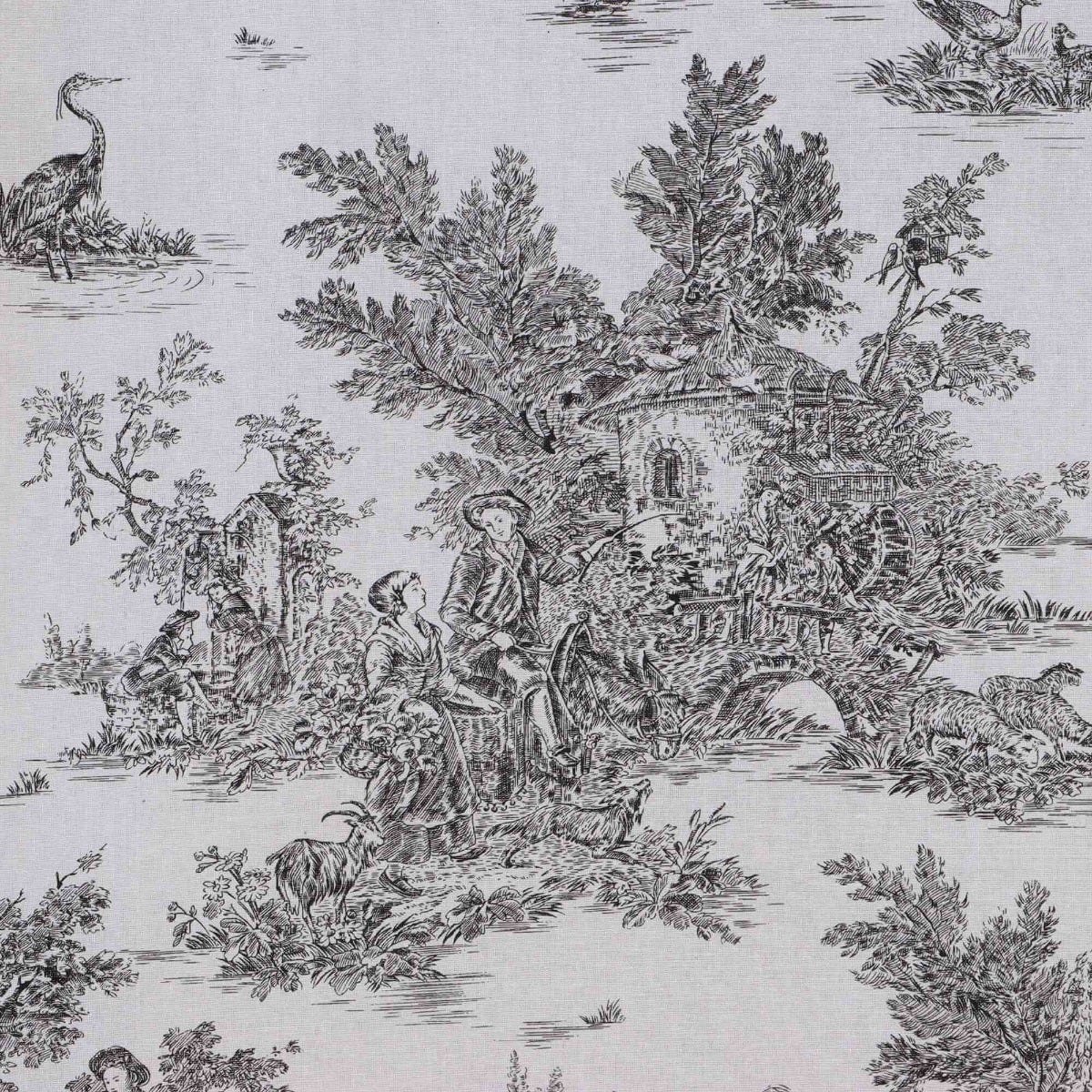 French Toile De Jouy 100% Cotton in Black Fabric - Image 6