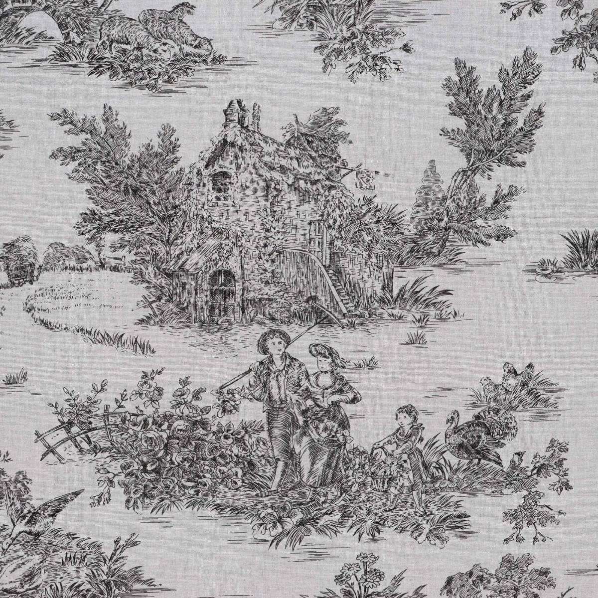 French Toile De Jouy 100% Cotton in Black Fabric - Image 7