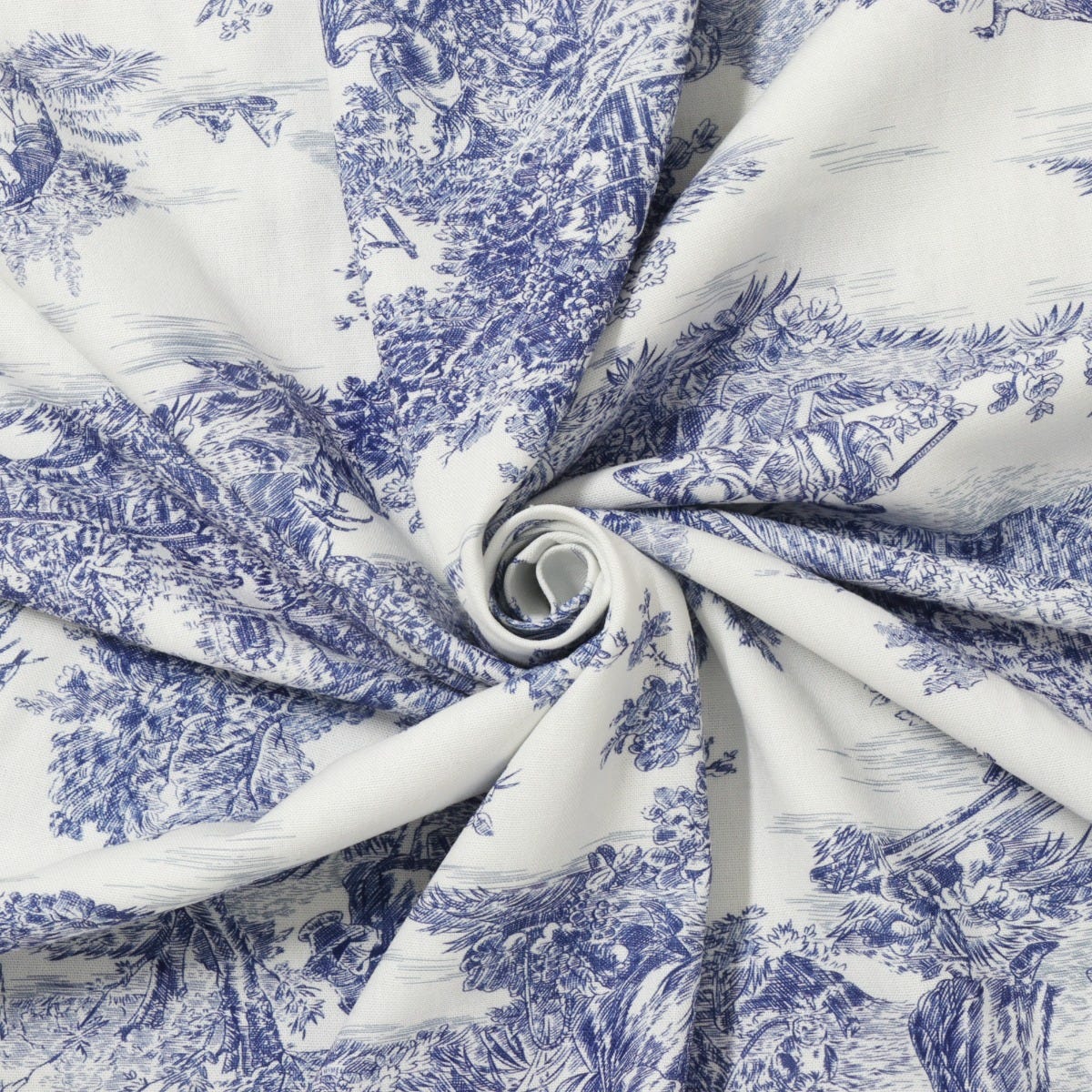 French Toile De Jouy 100% Cotton in Blue Fabric - Image 3