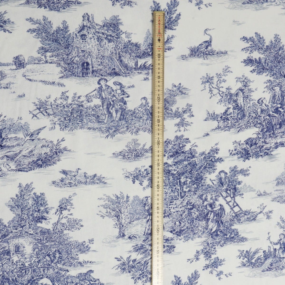 French Toile De Jouy 100% Cotton in Blue Fabric - Image 4