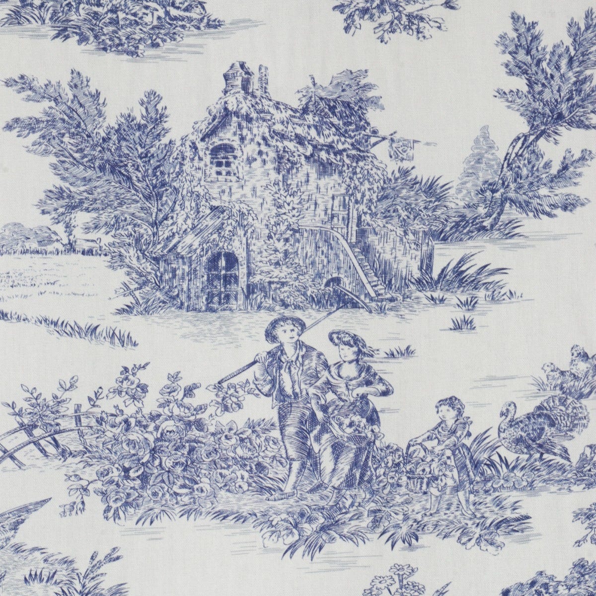 French Toile De Jouy 100% Cotton in Blue Fabric - Image 6