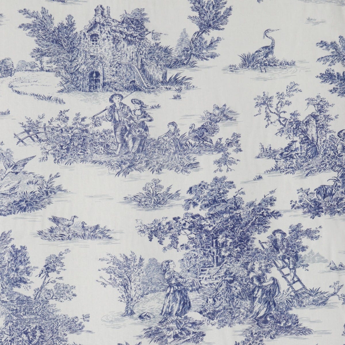 French Toile De Jouy 100% Cotton in Blue Fabric - Image 7