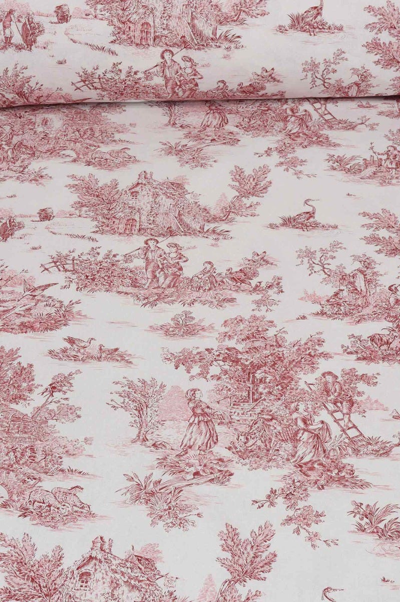 French Toile De Jouy 100% Cotton in Red Fabric - Image 2