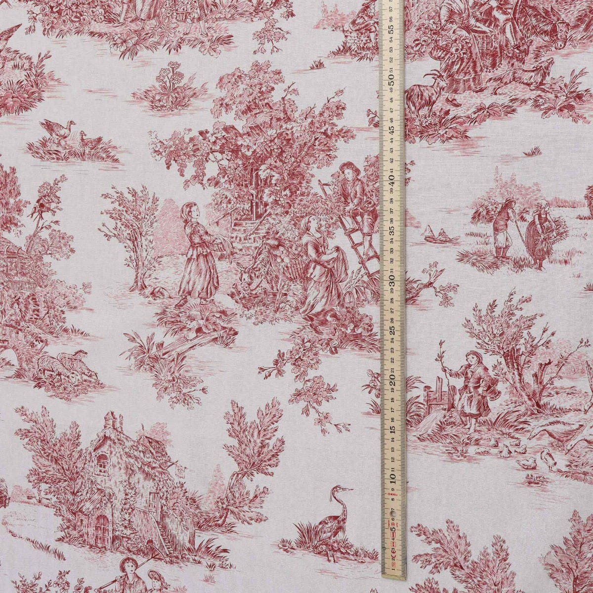 French Toile De Jouy 100% Cotton in Red Fabric - Image 4
