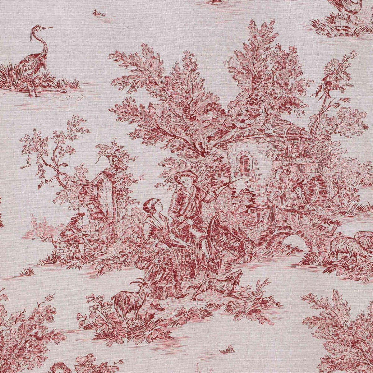 French Toile De Jouy 100% Cotton in Red Fabric - Image 5