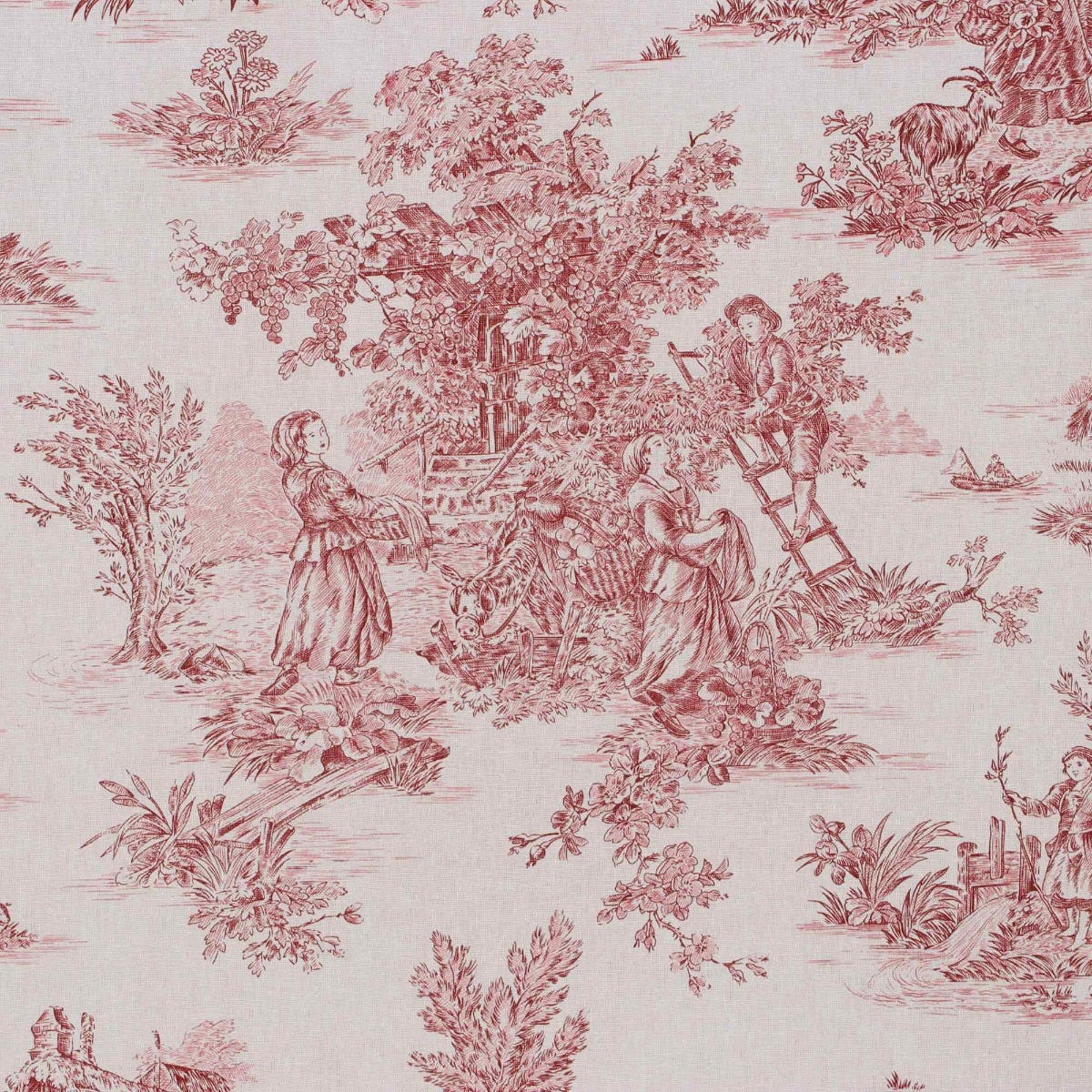 French Toile De Jouy 100% Cotton in Red Fabric - Image 6