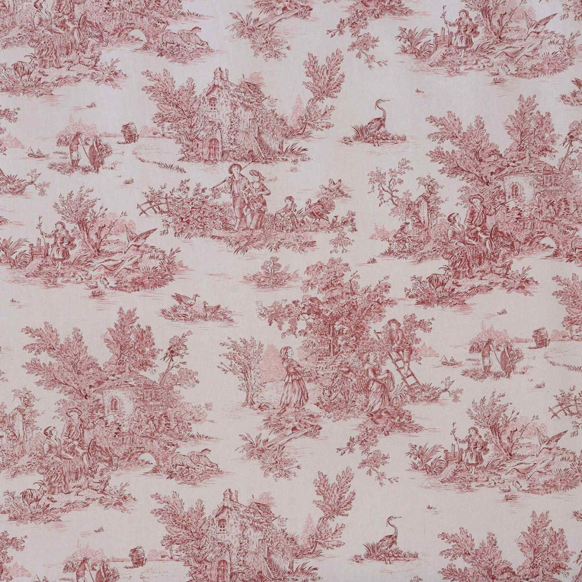 French Toile De Jouy 100% Cotton in Red Fabric - Image 8
