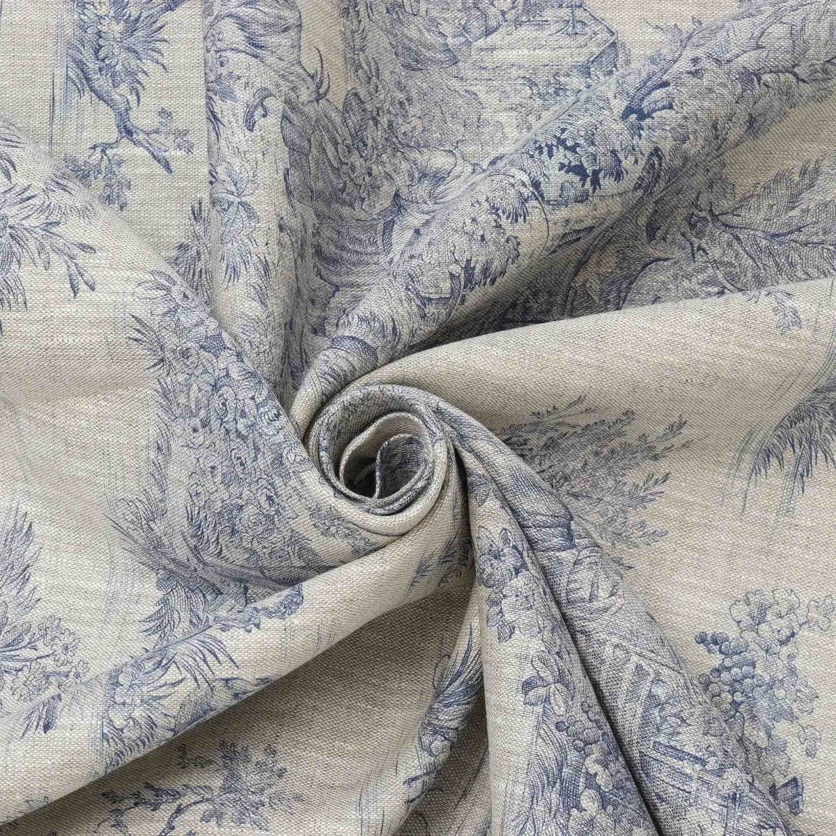 French Toile De Jouy Linen Blue Fabric - Image 3