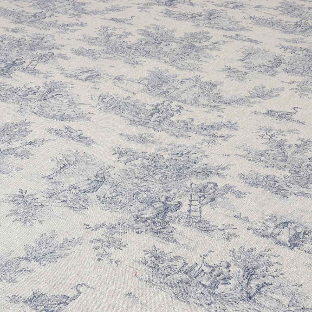 French Toile De Jouy Linen Blue Fabric - Image 4