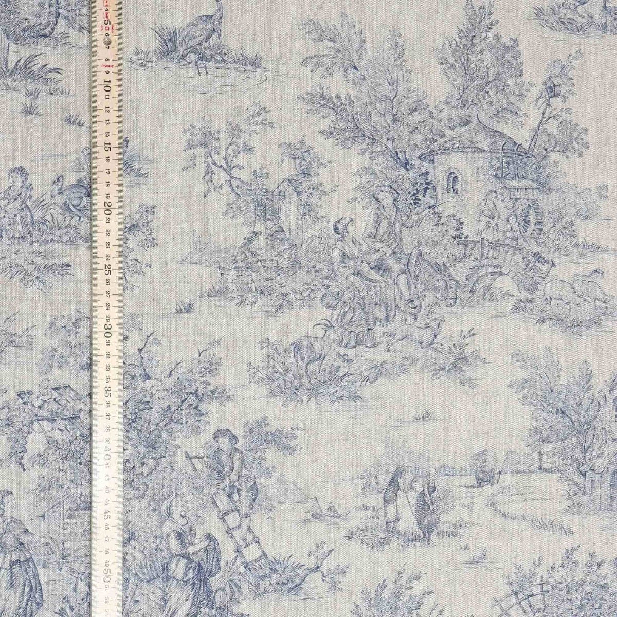French Toile De Jouy Linen Blue Fabric - Image 5