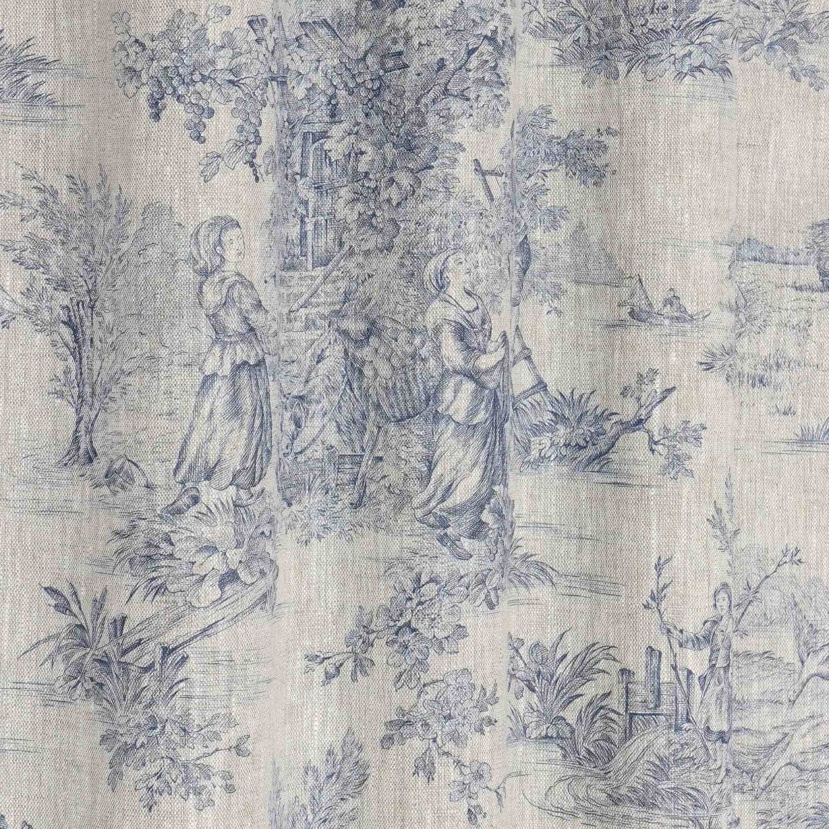 French Toile De Jouy Linen Blue Fabric - Image 8