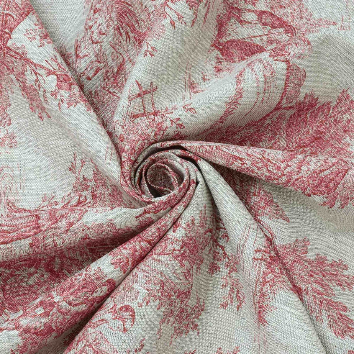 French Toile De Jouy Linen Red Fabric - Image 3