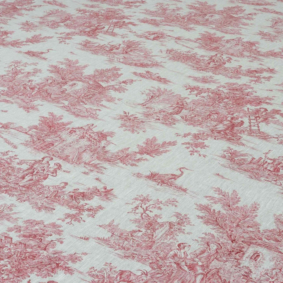 French Toile De Jouy Linen Red Fabric - Image 4