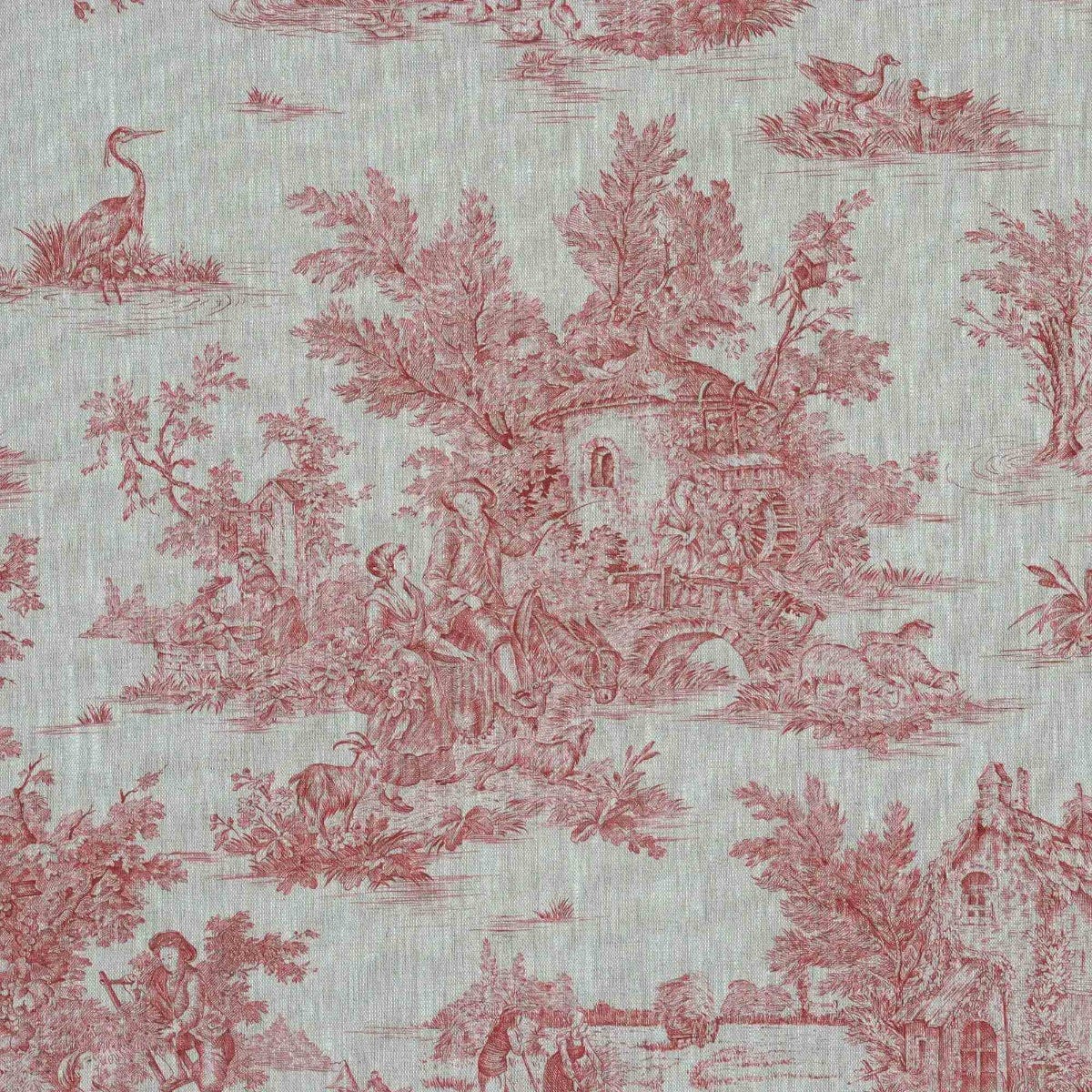 French Toile De Jouy Linen Red Fabric - Image 7