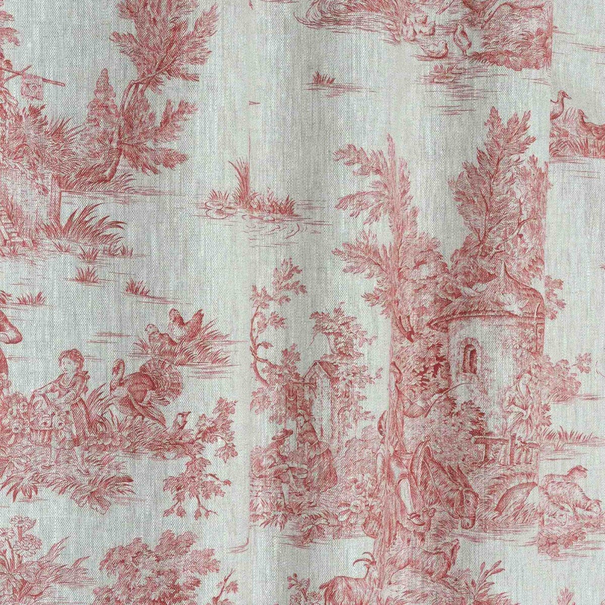 French Toile De Jouy Linen Red Fabric - Image 8