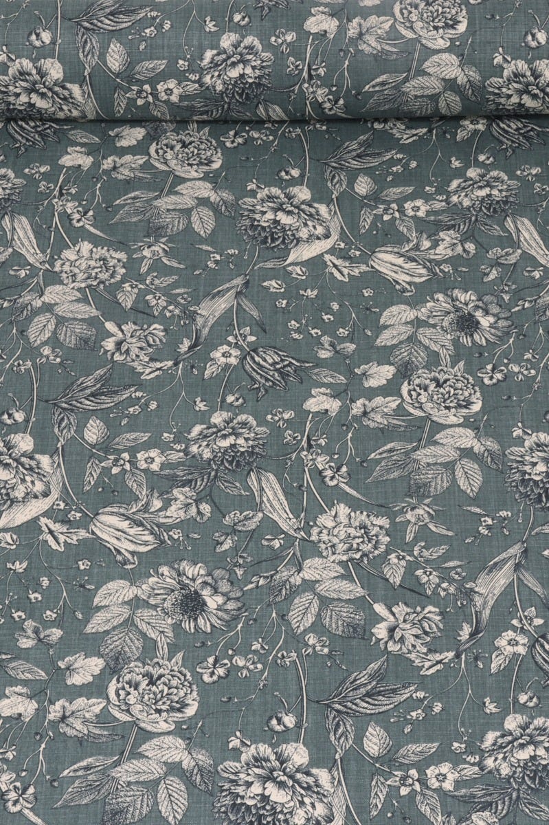 Ghislaine Floral Deep Green Fabric - Image 2