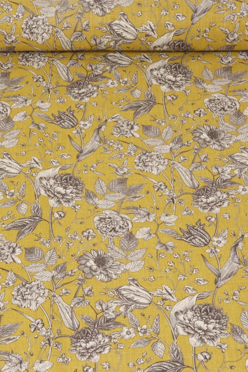 Ghislaine Floral Mustard Fabric - Image 2